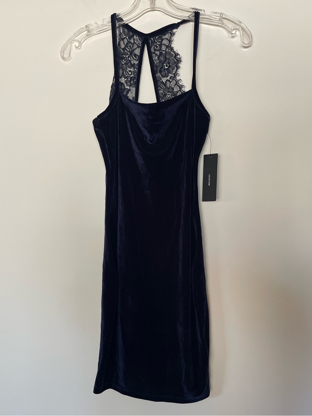 NWT Lulu's Navy Velvet Mini Dress with Lace‎ Back Bodycon Cocktail Party XS